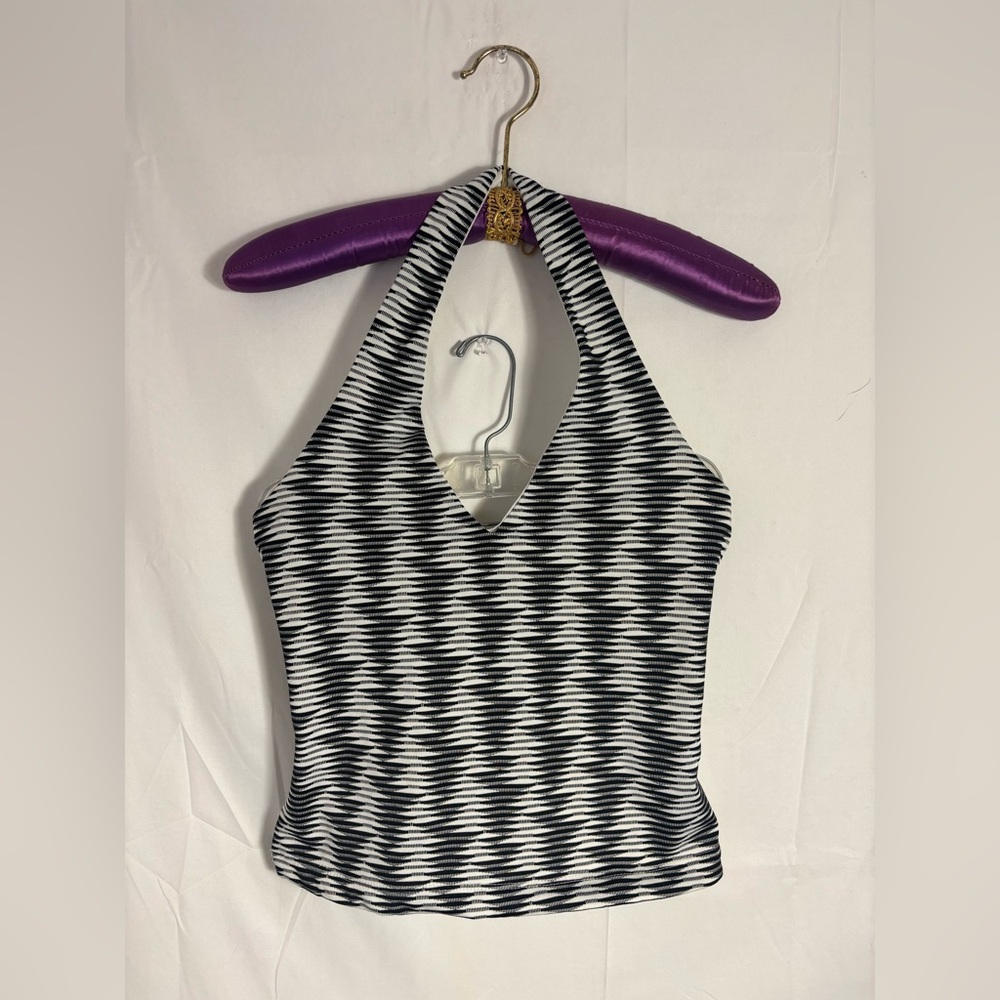 VTG Y2K Black+White Cybergrunge Striped Halter open Back Club Indiesleeze Size M